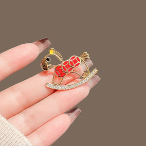Rhinestone Enamel Pony Brooch Alloy New Chinese Style Zodiac Horse Pin For Women