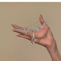 Copper Rhinestone Bow Tassel Choker Necklace, Elegant Light Luxury Collarbone Jewelry For Women view 4