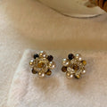 Vintage Floral Faux Pearl Zircon Stud Earrings With Gold Plated Silver Pins For Women view 2