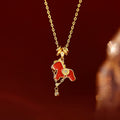 Gold Plated Copper Zircon Enamel Horse Pendant Necklace For Women Light Luxury Collarbone Chain view 4