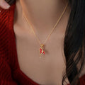 Gold Plated Copper Zircon Enamel Horse Pendant Necklace For Women Light Luxury Collarbone Chain view 3