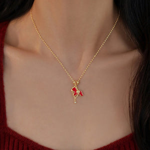 Gold Plated Copper Zircon Enamel Horse Pendant Necklace For Women Light Luxury Collarbone Chain
