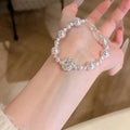 Elegant Floral Zircon Faux Pearl Beaded Bangle For Women Vintage Light Luxury Jewelry view 4