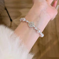 Elegant Floral Zircon Faux Pearl Beaded Bangle For Women Vintage Light Luxury Jewelry view 2