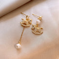 Gold Plated Zircon Asymmetric Pony Faux Pearl Stud Earrings Light Luxury Zodiac Horse Jewelry view 3