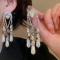 Gold Plated Silver Needle Teardrop Faux Pearl Rhinestone Court Vintage Stud Earrings view 3