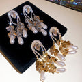 Gold Plated Silver Needle Teardrop Faux Pearl Rhinestone Court Vintage Stud Earrings view 4