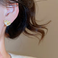 Gold Plated Copper Heart Zircon Stud Earrings With Silver Pins, Light Luxury Sweet Style view 3
