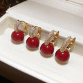 Elegant Vintage Red Zircon Resin Round Stud Earrings For Women Fashion OL Geometric Jewelry view 2