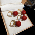 Elegant Vintage Red Zircon Resin Round Stud Earrings For Women Fashion OL Geometric Jewelry view 4