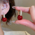 Elegant Vintage Red Zircon Resin Round Stud Earrings For Women Fashion OL Geometric Jewelry view 3
