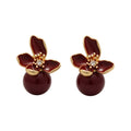French Retro Enamel Flower Faux Pearl Stud Earrings Elegant Light Luxury Daily Jewelry view 5