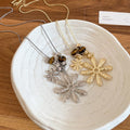 Old Money Alloy Tiger Eye Beaded Pleated Flower Sweater Necklace, Light Luxury Floral Choker view 4