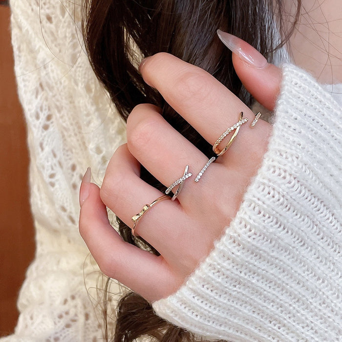 Korean Style Copper Zircon Bowknot Open Ring, Minimalist Luxury Everyday Fashion Jewelry for Women