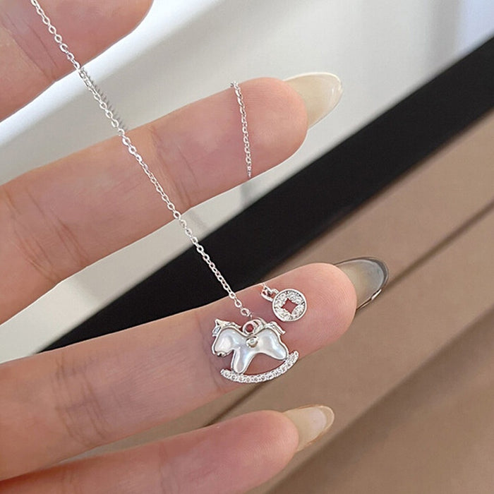 Copper Zircon Mother Of Pearl Horse Necklace Light Luxury Minimalist Collarbone Chain for Women