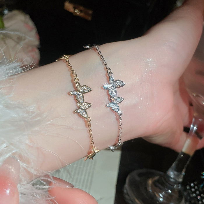 Korean Style Copper Zircon Butterfly Bangle For Women Light Luxury Elegant Daily Jewelry