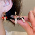 New Chinese Style Artificial Crystal Beaded Peanut Pendant Drop Earrings, Vintage Geometric Round Ear Jewelry view 1
