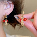 New Chinese Style Artificial Crystal Beaded Peanut Pendant Drop Earrings, Vintage Geometric Round Ear Jewelry view 3