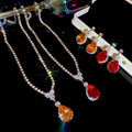 Vintage Light Luxury Copper Zircon Teardrop Earrings Necklace Jewelry Set view 3
