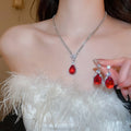 Vintage Light Luxury Copper Zircon Teardrop Earrings Necklace Jewelry Set view 4