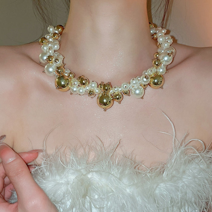 French Light Luxury Irregular Beaded Faux Pearl Geometric Collarbone Necklace For Women