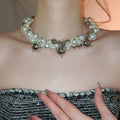 French Light Luxury Irregular Beaded Faux Pearl Geometric Collarbone Necklace For Women view 3