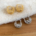 Real Gold Plated Metal Hollow Flower U-Shaped Earrings French Vintage Light Luxury Style view 2