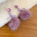 Elegant Plush Bow Pom Pom Stud Earrings With Silver Pins For Women Winter Jewelry view 4