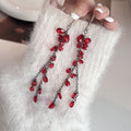 Elegant Vintage Chinese Style Red Crystal Bead Alloy Long Chain Tassel Dangle Drop Fashion Earrings view 3