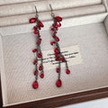 Elegant Vintage Chinese Style Red Crystal Bead Alloy Long Chain Tassel Dangle Drop Fashion Earrings view 2