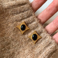 Retro Maillard Tiger Eye Oval Starburst Stud Earrings With Silver Pins view 2