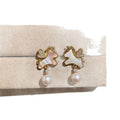 18K Gold Plated Silver Needle Zircon Faux Pearl Horse Stud Earrings Light Luxury Zodiac Jewelry view 5