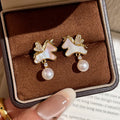 18K Gold Plated Silver Needle Zircon Faux Pearl Horse Stud Earrings Light Luxury Zodiac Jewelry view 1