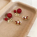 Light Luxury Red Resin Zodiac Horse Stud Earrings With Silver Needle For Women view 1