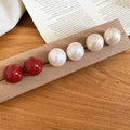 Light Luxury Red Round Faux Pearl Stud Earrings With Silver Needle, Elegant Geometric Fashion Jewelry view 3
