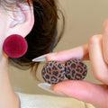 Copper Round Red Leopard Print Flocked Stud Earrings Maillard Style Light Luxury Jewelry view 2