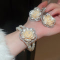 Light Luxury Resin Rhinestone Glass Flower Pearl Beaded Bracelet Jewelry Set For Women view 1