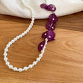 Faux Pearl Chiffon Flower Beaded Sweater Necklace, New Chinese Minimalist Casual Collarbone Chain view 2