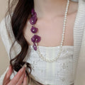 Faux Pearl Chiffon Flower Beaded Sweater Necklace, New Chinese Minimalist Casual Collarbone Chain view 1