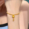 24K Gold Plated Copper Lucky Lock Oval Geometric New Chinese Style Bangle For Women view 2