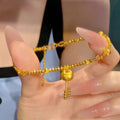 24K Gold Plated Copper Lucky Lock Oval Geometric New Chinese Style Bangle For Women view 3