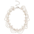 Vintage Old Money Iron Flower Rhinestone Pearl Tassel Collarbone Choker Necklace view 5