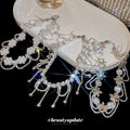 Vintage Old Money Iron Flower Rhinestone Pearl Tassel Collarbone Choker Necklace view 3