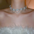 Vintage Old Money Iron Flower Rhinestone Pearl Tassel Collarbone Choker Necklace view 4