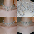Vintage Old Money Iron Flower Rhinestone Pearl Tassel Collarbone Choker Necklace view 1