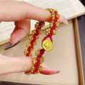 Gold Plated Copper Braided Red Cord Bangle New Chinese Geometric Round Charm Bracelet view 1
