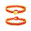 Gold Plated Copper Braided Red Cord Bangle New Chinese Geometric Round Charm Bracelet view 5