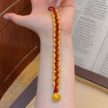 Gold Plated Copper Braided Red Cord Bangle New Chinese Geometric Round Charm Bracelet view 3