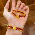 Gold Plated Copper Braided Red Cord Bangle New Chinese Geometric Round Charm Bracelet view 2