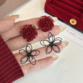 Elegant Vintage Red Rose Acrylic Flower Drop With Black Alloy Floral Charm New Chinese Style Women's Earrings view 3